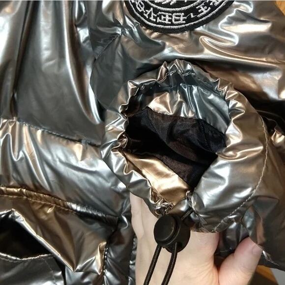 Miz 3006 Metallic Silver Puffer Coat L hooded vegan removable faux fur winter - Picture 9 of 16